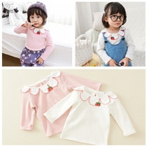 20 autumn childrens cotton dress childrens lotus leaf cherry embroidery tops babys long sleeve T - shirt