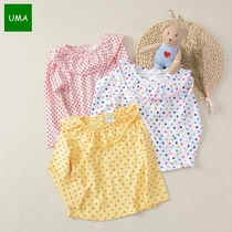 20 Spring and Autumn New Doll Doll Top Bow Point Long Sleeve T Shirt Pure Cotton 0 - 1 - 2 - 3 years old