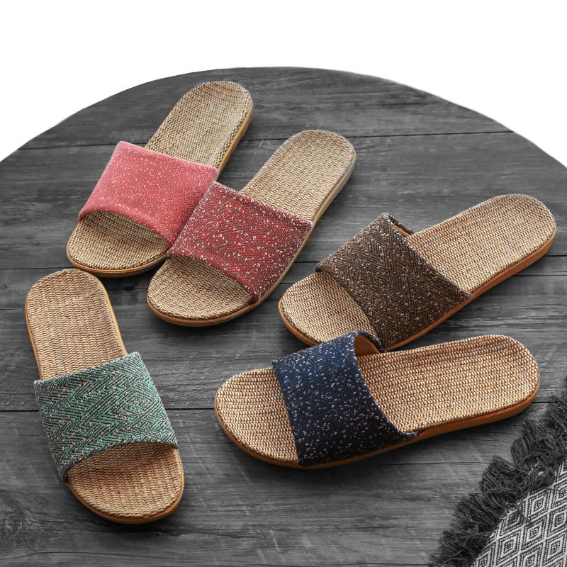 2021 summer new home sandals and slippers comfortable Joker home indoor non-slip linen slippers men's and women's slippers
