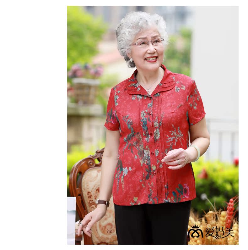 Yêu mẹ làm đẹp quần áo mùa hè bà ngoại tải áo sơ mi ngắn tay người già áo mẹ già B2259 - Quần áo của mẹ áo kiểu tuổi 40