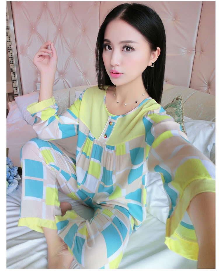 Đồ ngủ cotton dày cho nữ mùa xuân và mùa thu mỏng phần dài tay áo cổ chữ V cỡ lớn đồ pijama