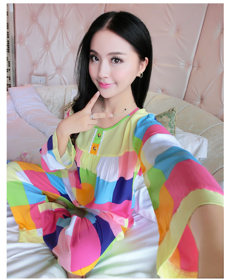 Đồ ngủ cotton dày cho nữ mùa xuân và mùa thu mỏng phần dài tay áo cổ chữ V cỡ lớn đồ pijama