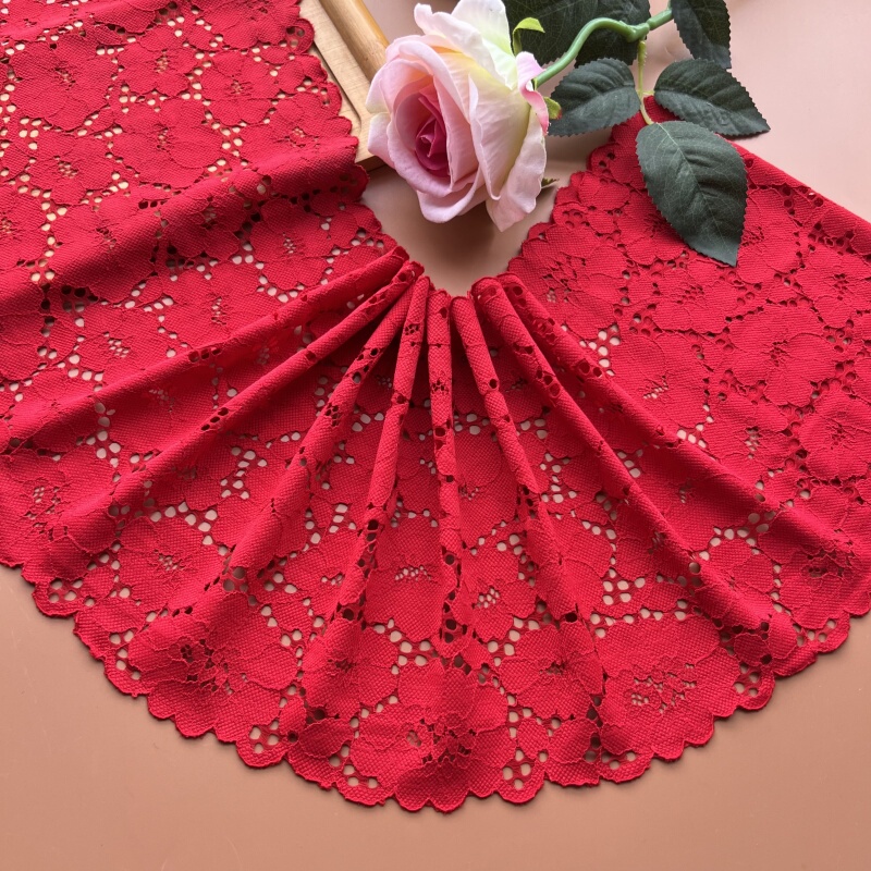 European-Style Red High-Elastic Lace Trim Decorative Fabric for Curtains, Splicing Skirts, DIY Fabric, Width 23cm European-Style Red High-Elastic Lace Trim Decorative Fabric for Curtains, Splicing Skirts, DIY Fabric, Width 23cm