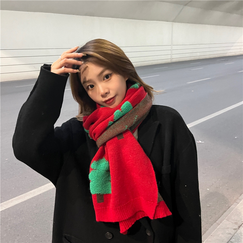 Red Christmas snowman scarf female Christmas gift winter cute thickened warm student shawl scarf ins tide