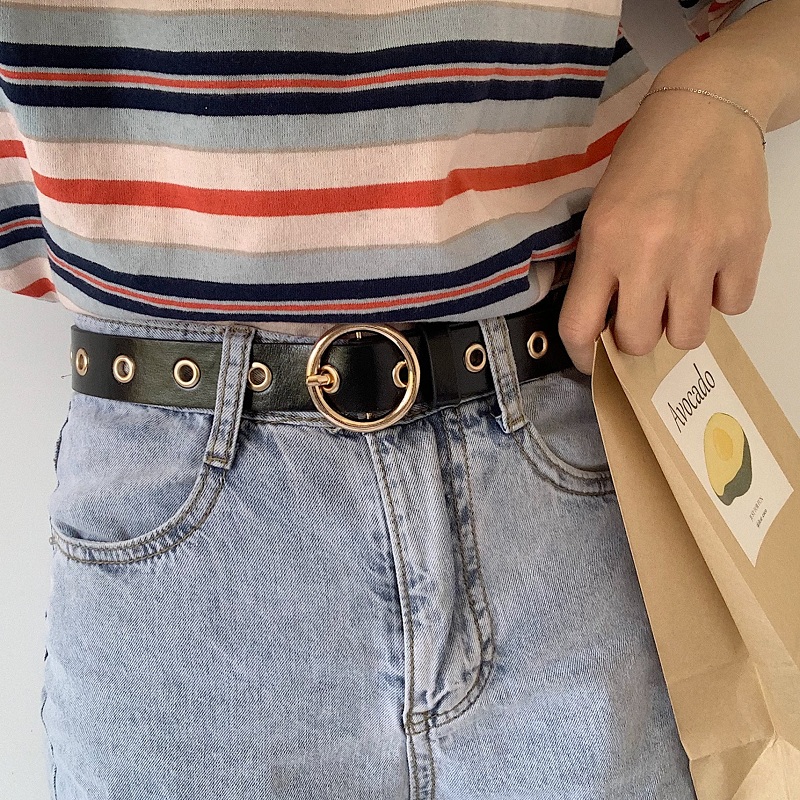Korean popular new style is a whole pair of hole pants belt student CHIC decoration fashion pants belt punk style trend