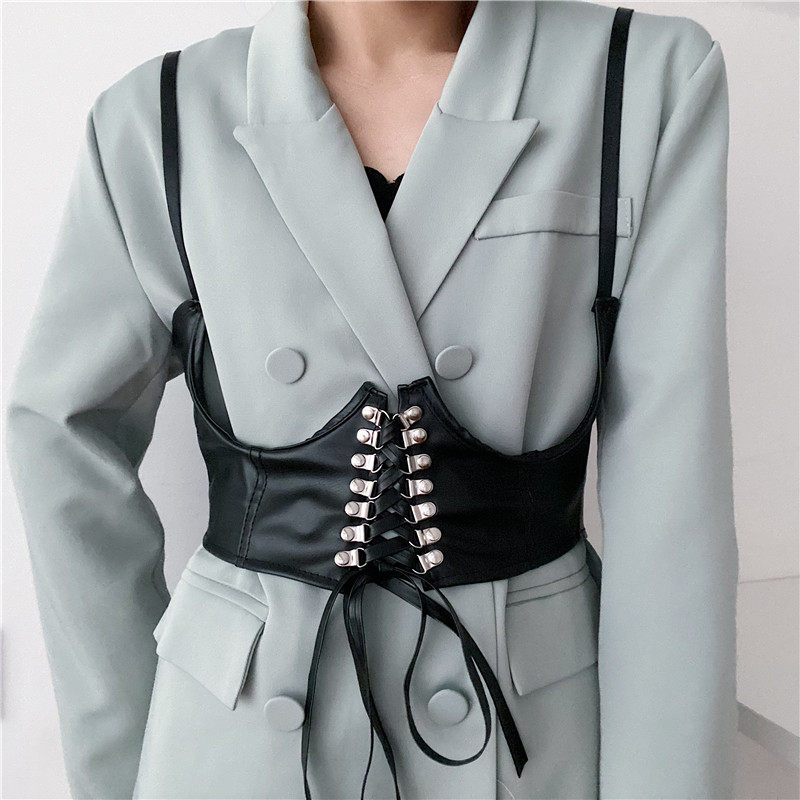 European and American punk suspender belt female ins style with suit skirt JK outer belt girdle waist fashion trendy black