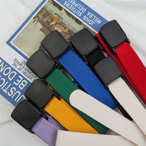 Super popular plastic black buckle canvas solid color belt Korean ins style anti-allergic student military training adjustable belt
