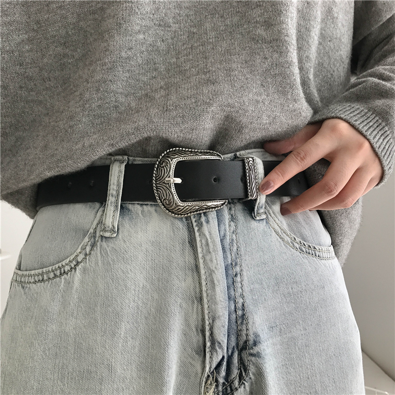 European and American net red with the same INS wind jeans belt female wild black retro belt street shooting fashion decoration BF