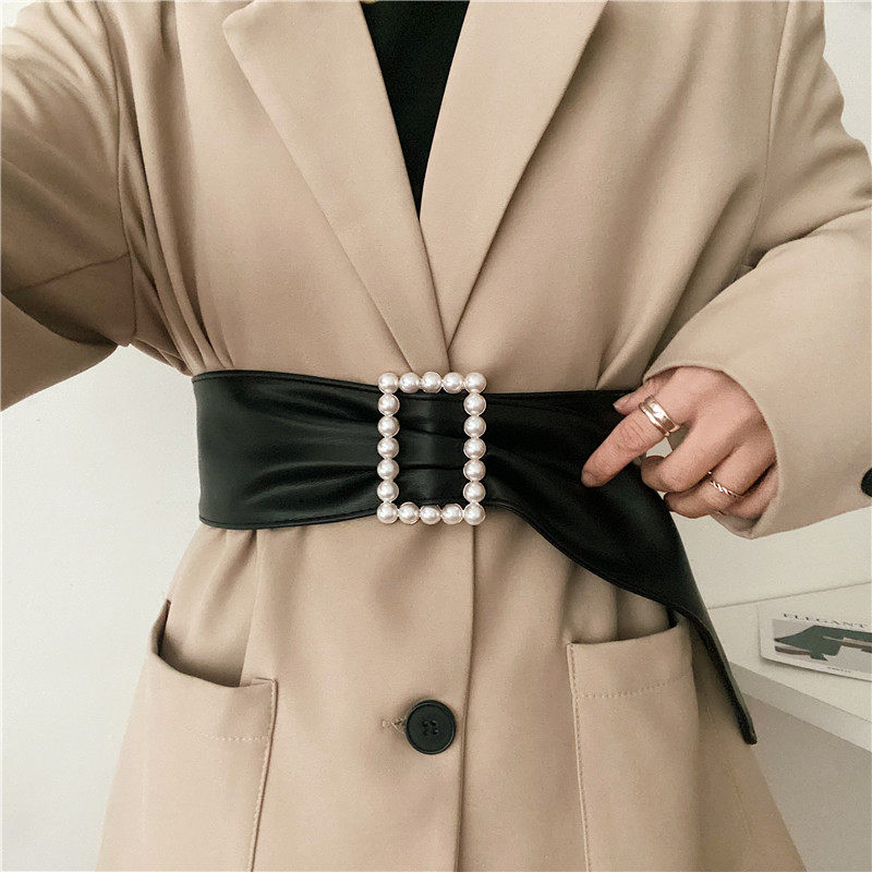 Pearl non-porous belt femininity elegant with suit coat sweater ins style fashion waist decorative belt thin