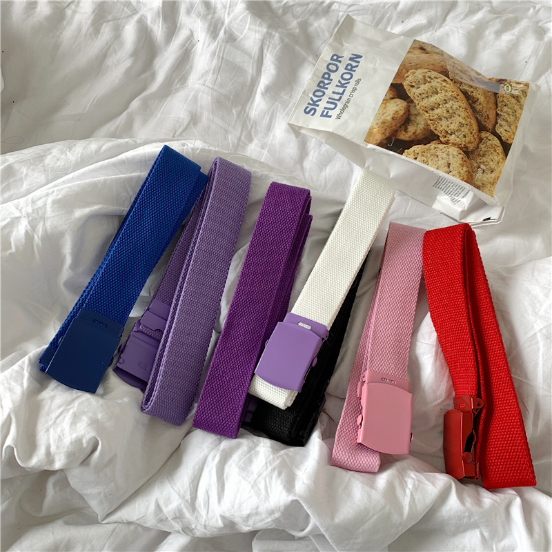 Korean INS wind unisex smooth buckle casual canvas belt student tide solid color simple jeans belt