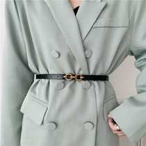 Retro leather thin belt female ins style decoration with dress skirt suit down jacket jeans belt soft