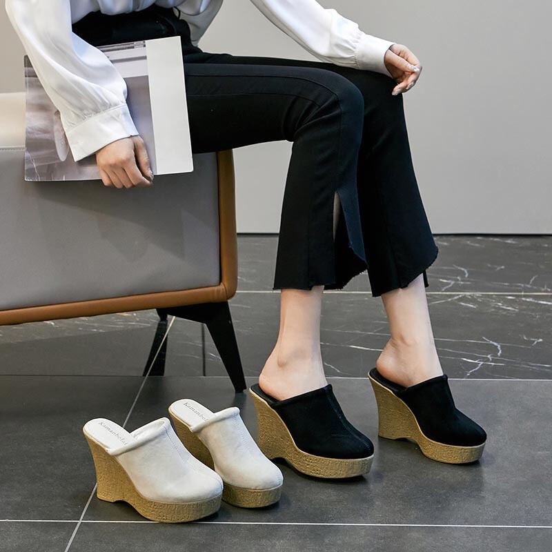 Women's Half-Slipper Closed-Toe 2026 New Genuine Leather Thick-Soled Ultra-High Wedge Heel Mules Height-Increasing Shoes, Very Popular Women's Half-Slipper Closed-Toe 2026 New Genuine Leather Thick-Soled Ultra-High Wedge Heel Mules Height-Increasing Shoes, Very Popular