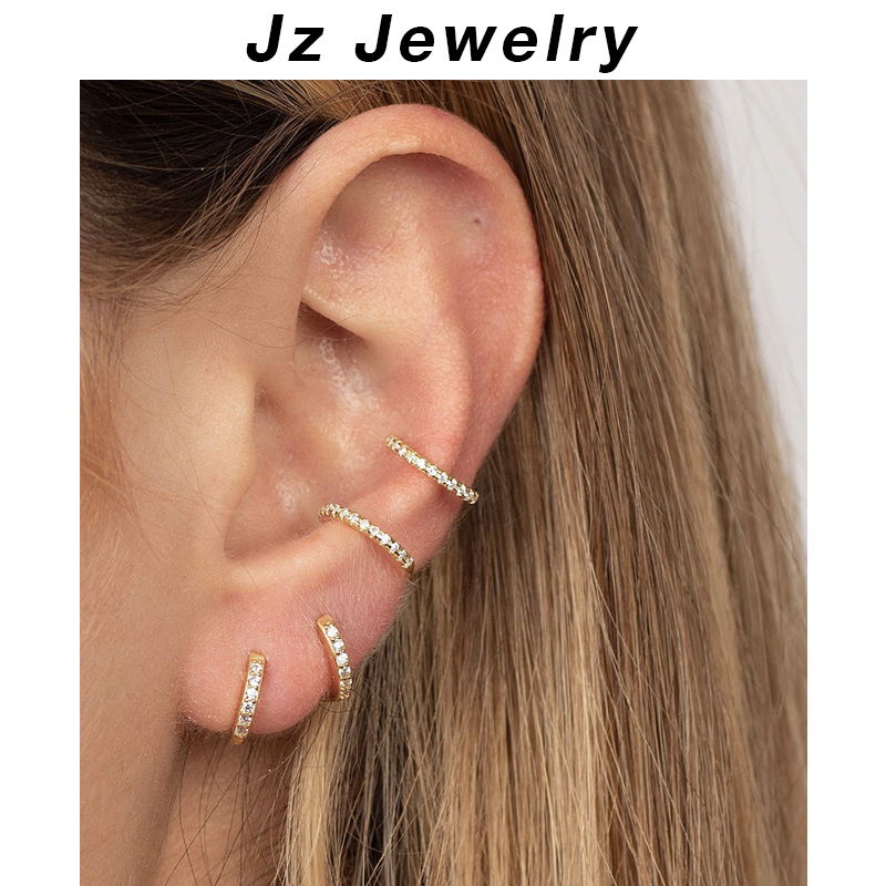 JZ Earring titanium steel does not fade European and American simple ins earrings temperament full drill U-shaped ear bone ear clip single