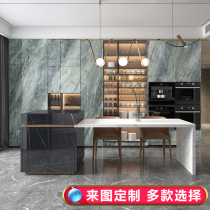 Light luxury Rock board in the island table integrated finished mobile restaurant kitchen retractable marble bar custom