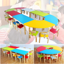 Kindergarten Solid Wood Class Table And Chairs Children Early Education Tutoring Painting Table Trapezoidal Table Fine Arts Class Training Table And Chairs Suit