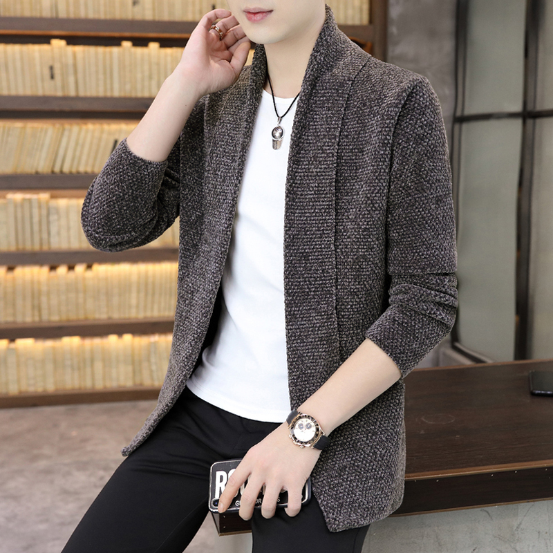 Chenille Knit Cardigan for Men, Spring and Autumn Style, Casual Solid Color Thin Jacket, Fashionable Outerwear Sweater, Autumn Clothing