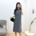 Váy ngắn tay của phụ nữ rộng rãi kích thước lớn giảm béo váy sọc giữa dài phương thức váy dài mùa hè 2021 - Váy dài
