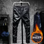Cộng với quần nhung nam co giãn dày của Hàn Quốc Slim mùa thu và mùa đông mới pu da Slim triều nam chân xe máy