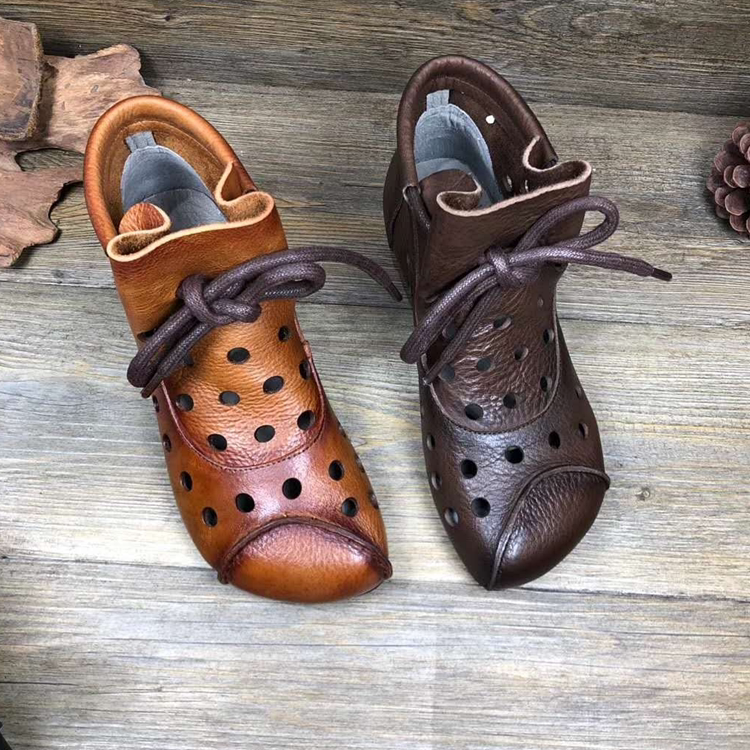 Retro Genuine Leather Flat-Soled Soft-Soled Sandals, First-Layer Cowhide Women's Shoes, Round-Toe Cut Out Casual Clogs, Toe-Toe Sandals and Boots Retro Genuine Leather Flat-Soled Soft-Soled Sandals, First-Layer Cowhide Women's Shoes, Round-Toe Cut Out Casual Clogs, Toe-Toe Sandals and Boots