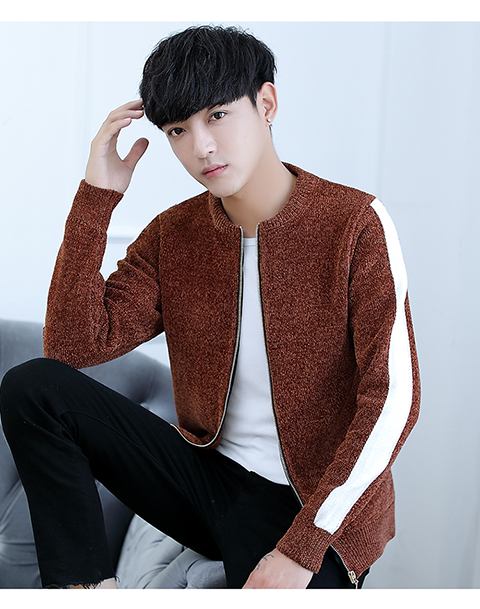 Áo len nam dây kéo Hàn Quốc Slim xu hướng áo len mùa xuân và mùa thu áo len học sinh áo len ngắn - Hàng dệt kim áo len nam hàn quốc	