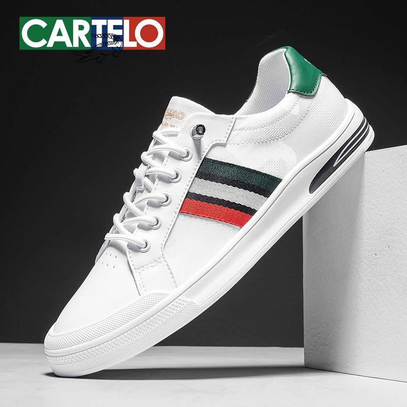 Cardile Crocodile Men's Sneakers Genuine Leather Shoes Men's Sports Casual Shoes Soft Sole Summer Breathable Versatile White Shoes