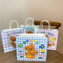 ins cute plaid bear gift bag shopping handbag cartoon gift wrapping paper bag prop trumpet