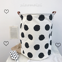 Korean style ins simple polka dot dirty clothes basket Nordic fabric cotton and linen waterproof large storage bucket folding sundries basket household