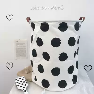 Hanfeng ins simple polo point dirty clothes basket Nordic fabric cotton and linen waterproof large storage barrel folding utility basket home