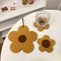 ins simple cork small flower wooden coaster insulation mat can be hung anti-hot water coaster table mat mat photo props