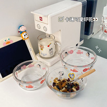 ins cute cartoon print girl heart Milk Cup Glass Bowl cereal yogurt salad bowl breakfast cup high temperature resistant