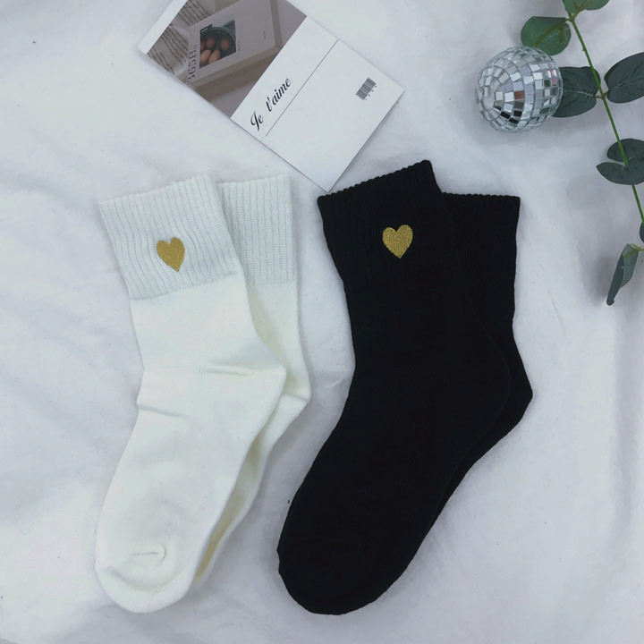 Phiên bản Hàn Quốc của cô gái Harajuku yêu thêu dày học sinh mùa thu và vớ cotton mùa đông dễ thương vớ màu ống trường học tất dài cho bé gái