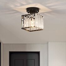 Wrought iron crystal aisle ceiling lamp porch geometric creative retro corridor entrance balcony black American ceiling lamp