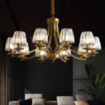 American light luxury chandelier all copper living room lamp dining room bedroom high-grade atmosphere simple postmodern crystal all copper chandelier
