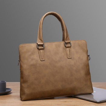 Men's large capacity genuine leather handbag