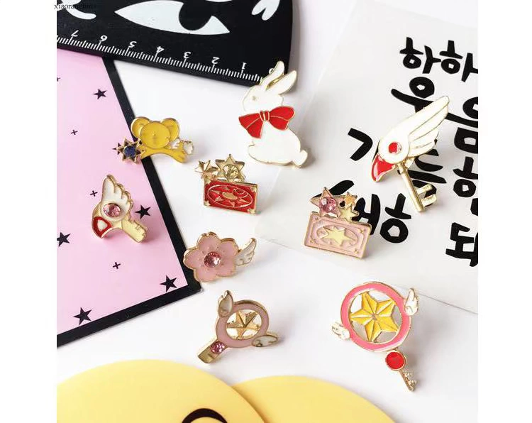Nhật Bản và Hàn Quốc Cô gái ma thuật Harajuku Sakura Cullo Sakura cây đũa thần hợp kim trâm cài hoa trang sức nữ ghim cài áo sơ mi nam