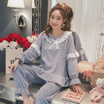Coral velvet pajamas womens winter pullover long-sleeved flannel pajamas womens autumn and winter warm home clothes cartoon plus velvet thickening