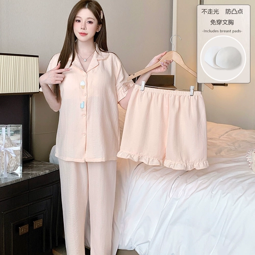 Топ с чашечками, летняя пижама, штаны, комплект, короткий рукав, 3 предмета