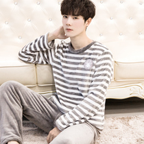Pajamas mens winter thickened plus velvet coral velvet autumn and winter flannel warm mens home service suit plus size