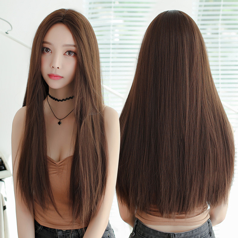 Black Long Straight Wig Woman Long Hair Nature Full Head Style Lady Middle Long Hair 2021 New Fashion Separates Chemotherapy