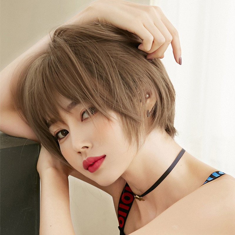 Ultra-short hair wig female summer age reduction full headgear Japanese fashion short season round face natural bald head chemotherapy handsome