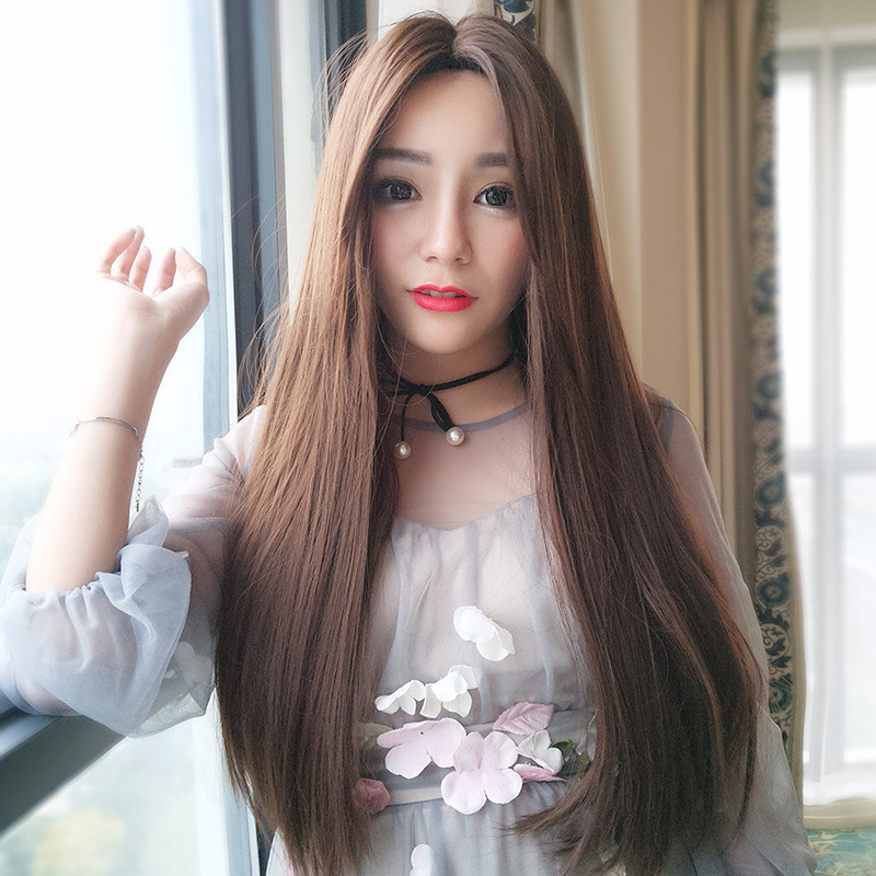 Medium length hair wig woman long hair natural full head black midnet red long hair lady straight hair lady full head cover medium long version