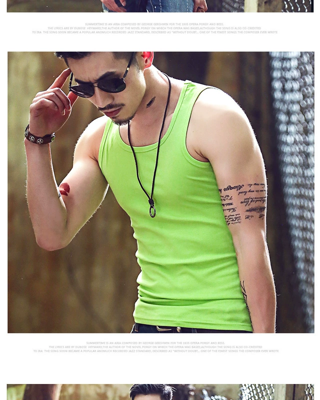 Lycra cotton tự canh cổ vuông vest nam triều chạm đáy thanh niên nam căng mọng mùa hè mồ hôi từ vest vest