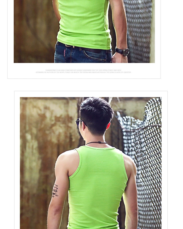 Lycra cotton tự canh cổ vuông vest nam triều chạm đáy thanh niên nam căng mọng mùa hè mồ hôi từ vest vest