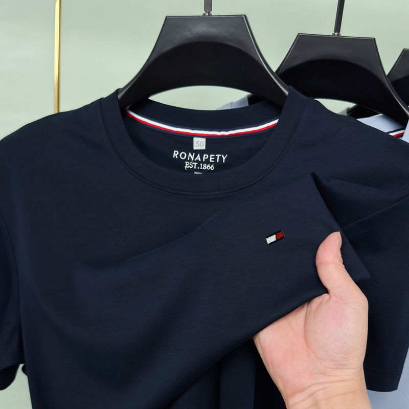 American Big-Name Brand New Men's Short-Sleeved T-Shirt Summer High-End Mercerized Cotton Breathable Round Neck Business Casual Top