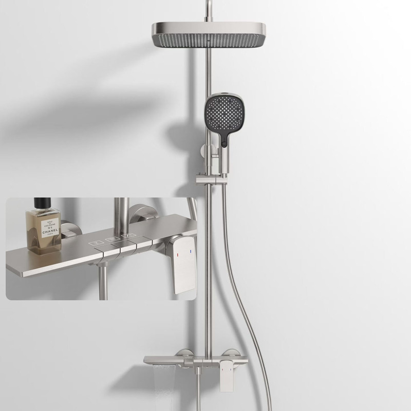 Brushed Nickel Piano Button Hot and Cold Shower Set for Home Bathroom Without Top Spray Brushed Nickel Shower