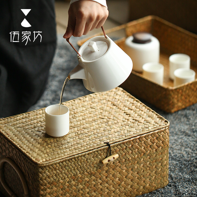 The Wu family fang tea set suit white porcelain kung fu tea set household contracted and I teapot tea tray was a complete set of tea cups