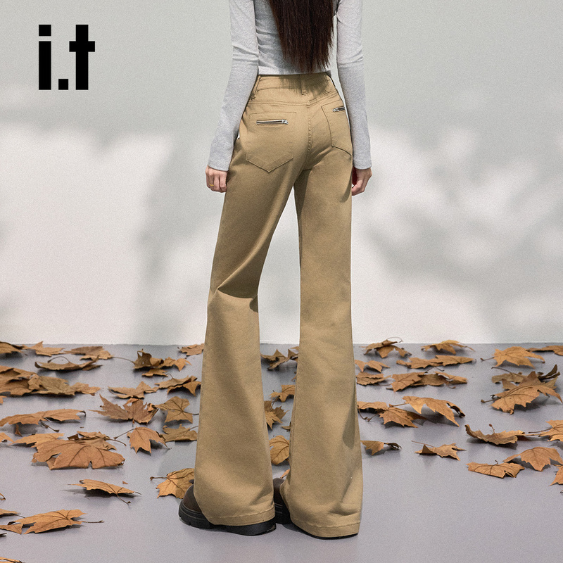 It:Chocoolate American Retro Khaki Flared Jeans for Women, Spring Slim Straight-Leg Floor-Length Pants