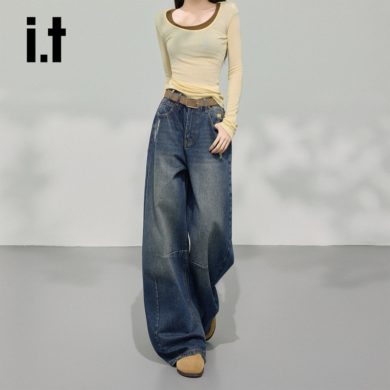 It: Chocoolate American Retro Scimitar Jeans for Women 2026 New Loose Design Wide-Leg Pants