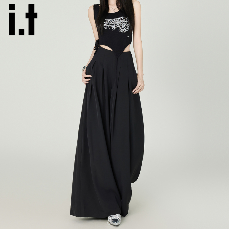 It: Chocoolate Black High-Waisted Suit Pants for Women, Summer Thin Style, Drapey, Loose, Casual, Wide-Leg, Floor-Length Pants It: Chocoolate Black High-Waisted Suit Pants for Women, Summer Thin Style, Drapey, Loose, Casual, Wide-Leg, Floor-Length Pants