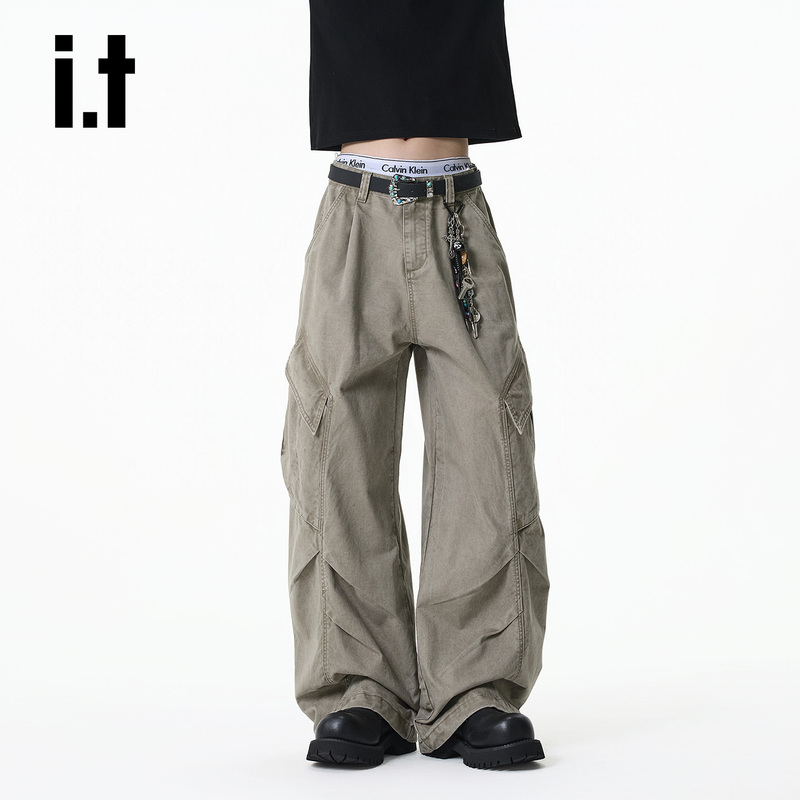 It: Chocoolate Smoky Gray Scimitar Jeans for Men, Deconstructed Loose Fit, Cool and Stylish Wide-Leg Casual Cargo Pants